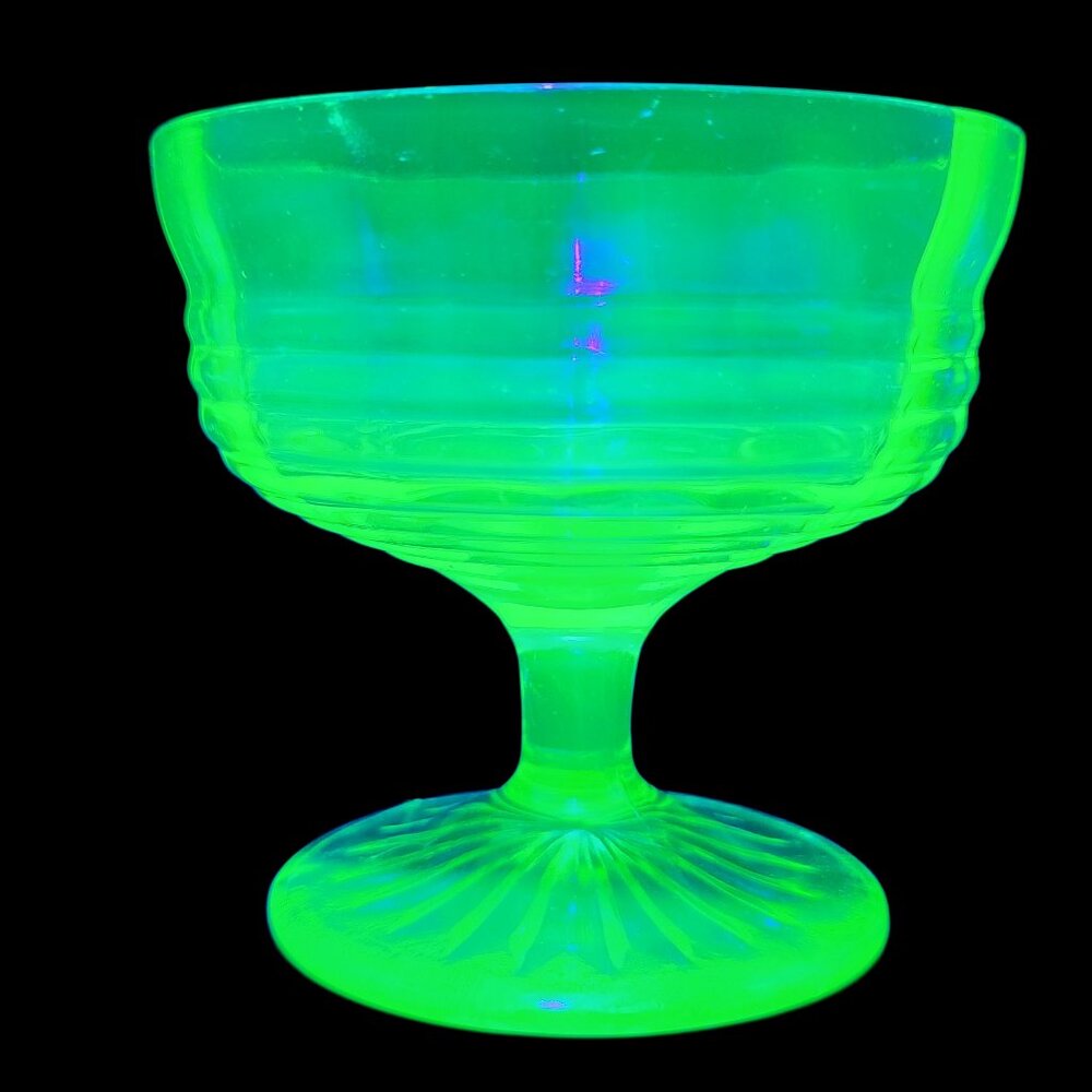 Vintage Uranium Depression Glass Decorative Green Champagne Glass